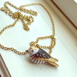 Talbots dark teal and gold Bird necklace